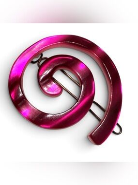 Vintage Fuchsia Pink Spiral Hair Clip Barrette, Made in France, 1.75”